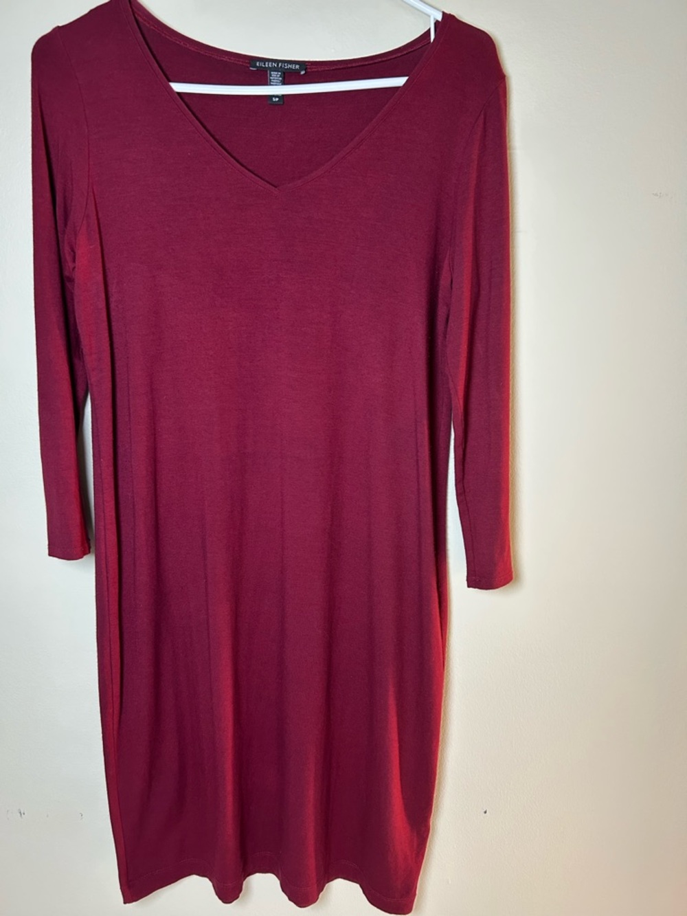 Eileen Fisher V-Neck Long Sleeve Dress - Burgundy